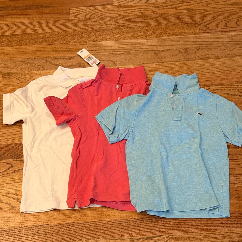 Vineyard Vines Kids Polo Trio in White, Coral, and Light Blue